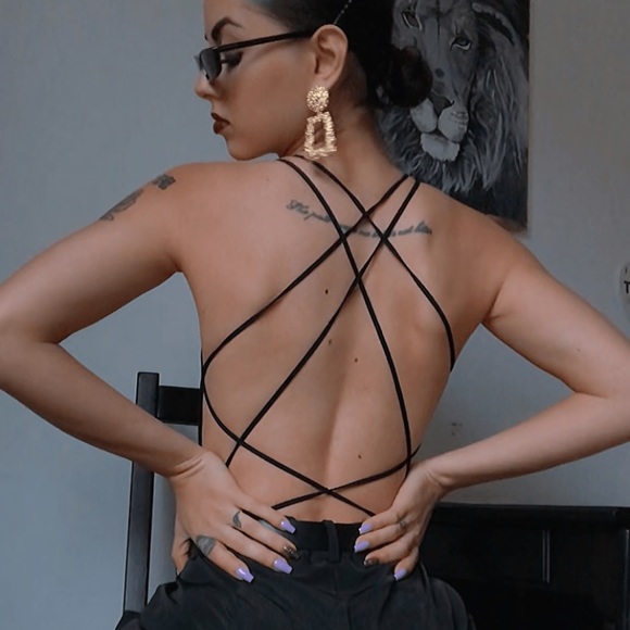 Tops - •jet black open back bodysuit•